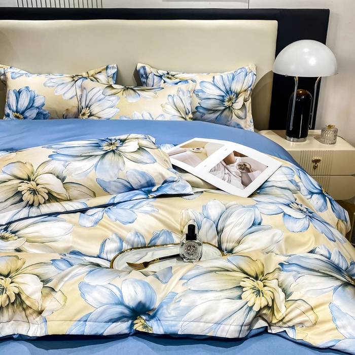 91家纺网 家纺一手货源 找家纺 红日子纺织品 2023新款水洗真丝印花四件套 向阳花开