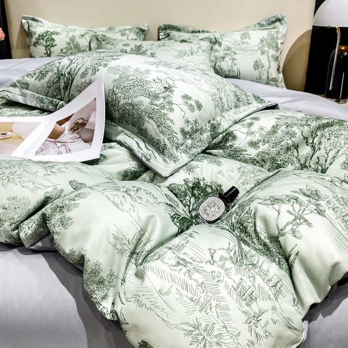 91家纺网 家纺一手货源 找家纺 红日子纺织品 2023新款水洗真丝印花四件套 忆江南