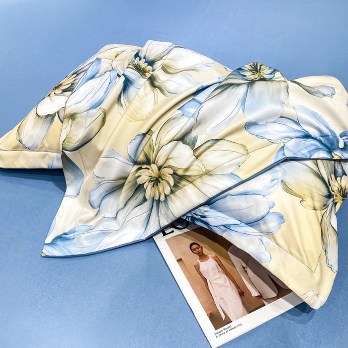 91家纺网 家纺一手货源 找家纺 红日子纺织品 2023新款水洗真丝印花四件套 向阳花开