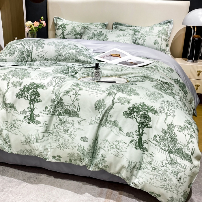 91家纺网 家纺一手货源 找家纺 红日子纺织品 2023新款水洗真丝印花四件套 忆江南