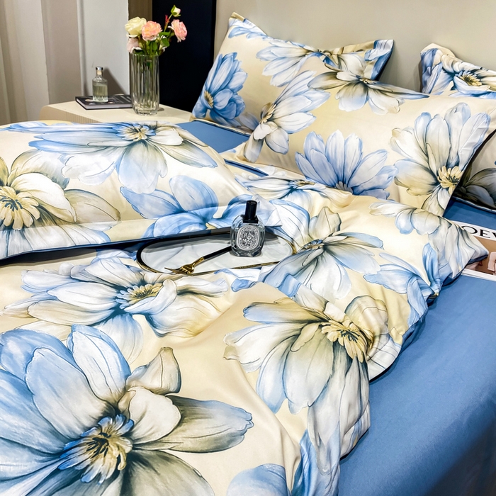 91家纺网 家纺一手货源 找家纺 红日子纺织品 2023新款水洗真丝印花四件套 向阳花开