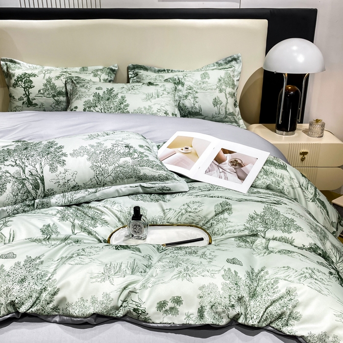 91家纺网 家纺一手货源 找家纺 红日子纺织品 2023新款水洗真丝印花四件套 忆江南