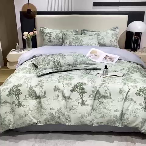 91家纺网 家纺一手货源 找家纺 红日子纺织品 2023新款水洗真丝印花四件套 忆江南