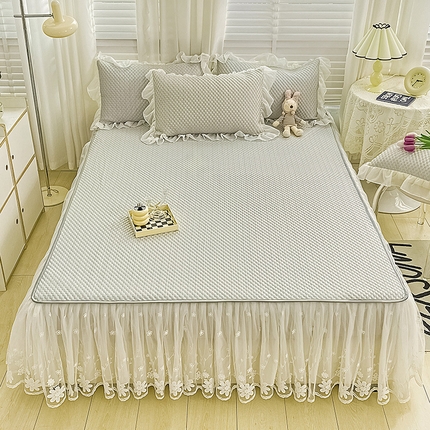 罗艺轩 2024新款抗菌高克重双层复合床裙款豆豆席三件套 倾城雅韵 高级灰