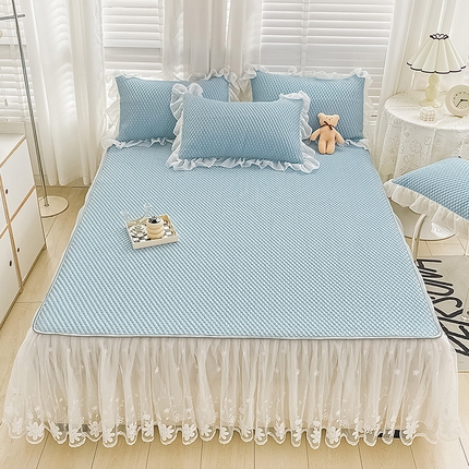 91家纺网 家纺一手货源 找家纺 （总）罗艺轩 2024新款抗菌高克重双层复合床裙款豆豆席三件套倾城雅韵