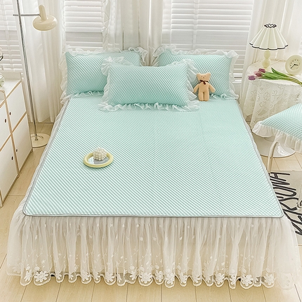 91家纺网 家纺一手货源 找家纺 （总）罗艺轩 2024新款抗菌高克重双层复合床裙款豆豆席三件套倾城雅韵