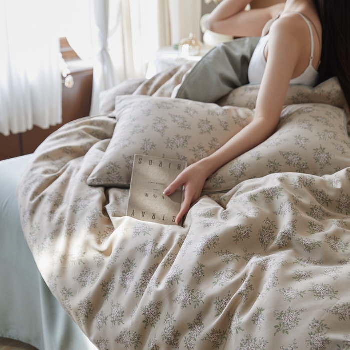 91家纺网 家纺一手货源 找家纺 时年 2023新款天丝印花四件套 柠染-粉