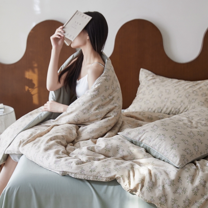 91家纺网 家纺一手货源 找家纺 时年 2023新款天丝印花四件套 柠染-粉