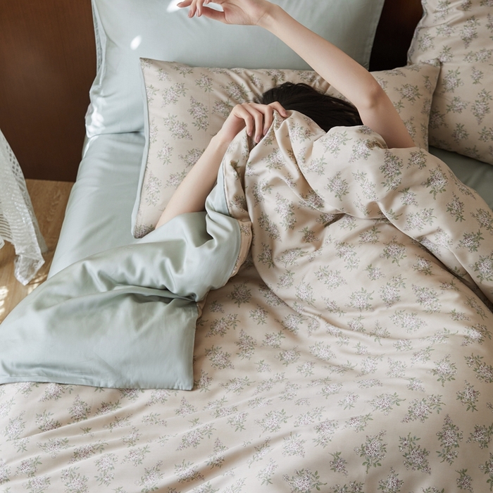 91家纺网 家纺一手货源 找家纺 时年 2023新款天丝印花四件套 柠染-粉