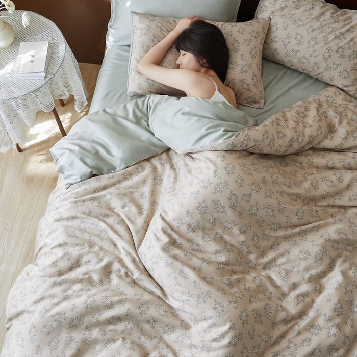 91家纺网 家纺一手货源 找家纺 时年 2023新款天丝印花四件套 柠染-粉