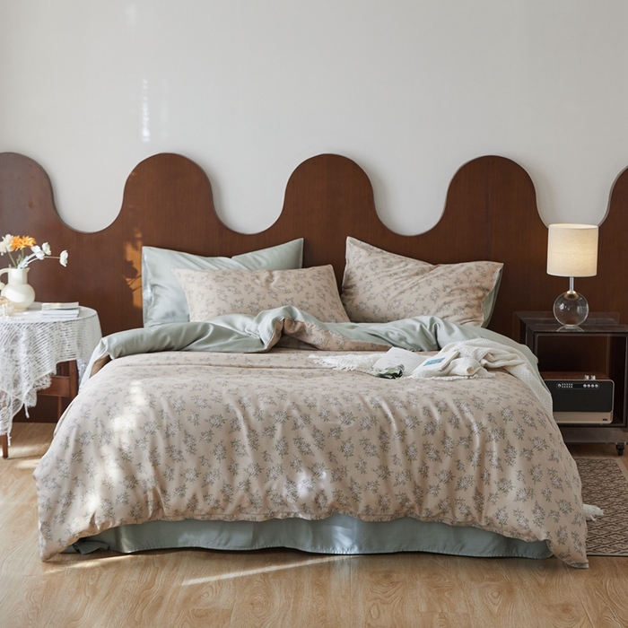 91家纺网 家纺一手货源 找家纺 时年 2023新款天丝印花四件套 柠染-粉