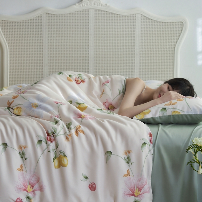 91家纺网 家纺一手货源 找家纺 时年 2023新款天丝印花四件套 浅语初开-米