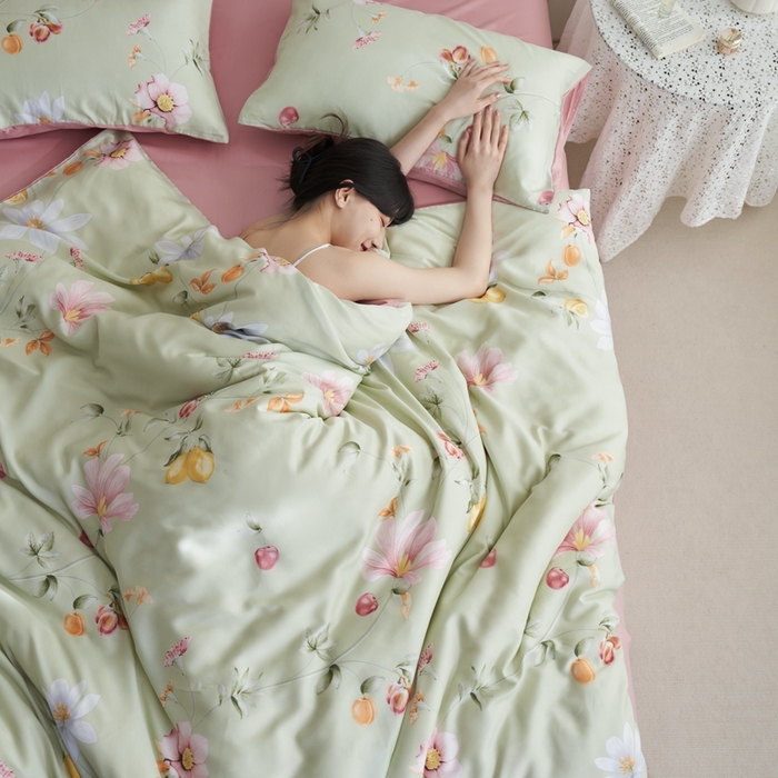 91家纺网 家纺一手货源 找家纺 时年 2023新款天丝印花四件套 浅语初开-绿