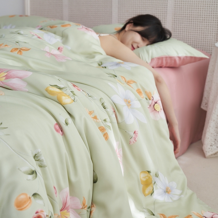 91家纺网 家纺一手货源 找家纺 时年 2023新款天丝印花四件套 浅语初开-绿