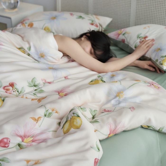 91家纺网 家纺一手货源 找家纺 时年 2023新款天丝印花四件套 浅语初开-米