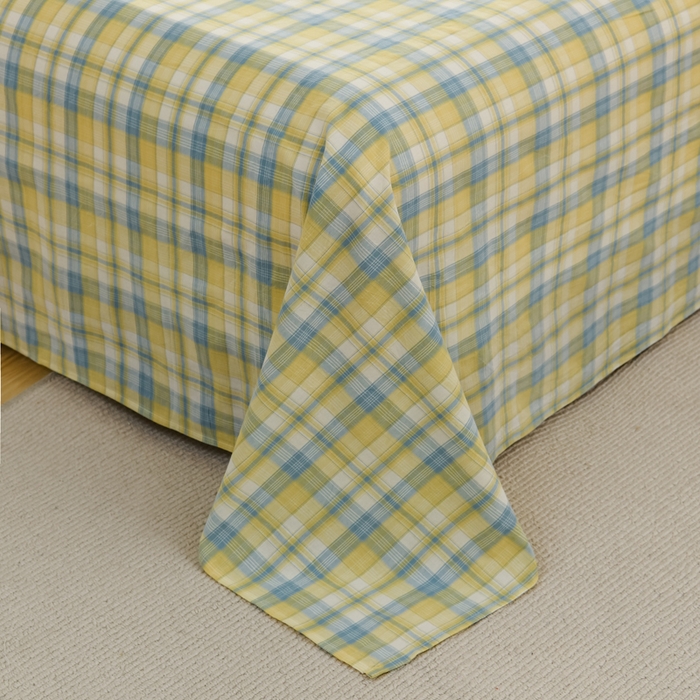 91家纺网 家纺一手货源 找家纺 柠萌家居 2023最新无印良品风格A类全棉色织水洗棉单床单 简爱黄格