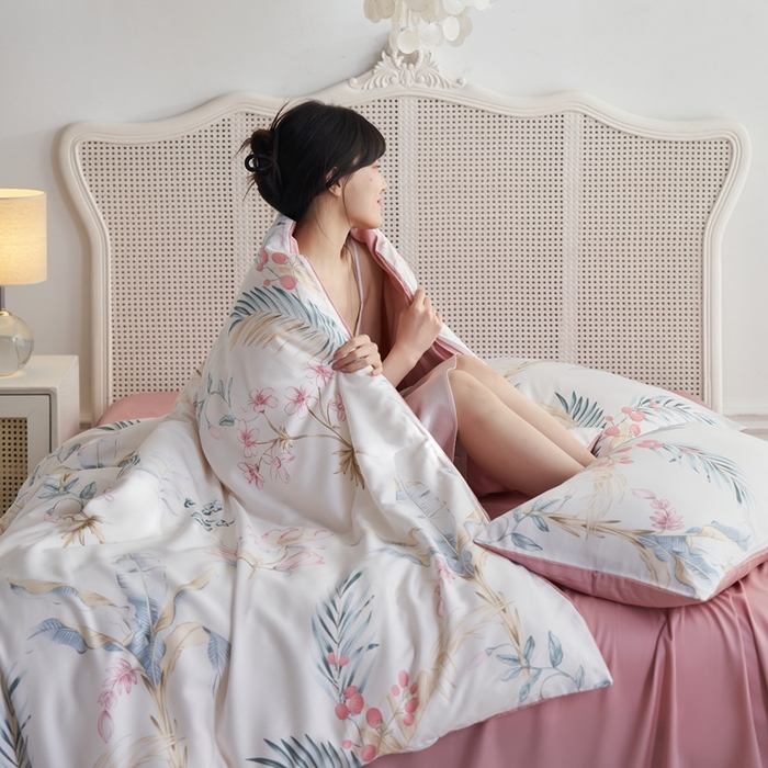 91家纺网 家纺一手货源 找家纺 时年 2023新款天丝印花四件套 简秋