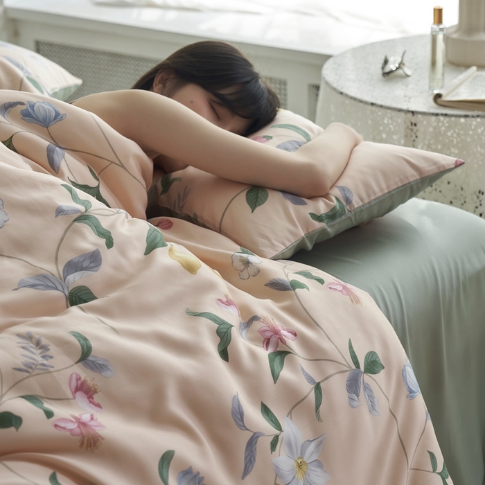 91家纺网 家纺一手货源 找家纺 时年 2023新款天丝印花四件套 素叶之恋