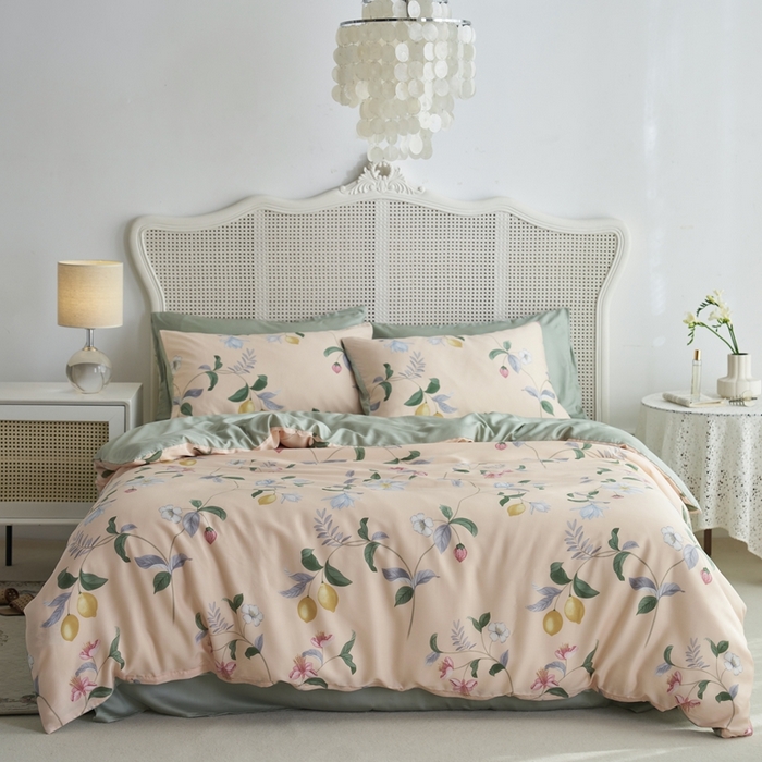 91家纺网 家纺一手货源 找家纺 时年 2023新款天丝印花四件套 素叶之恋