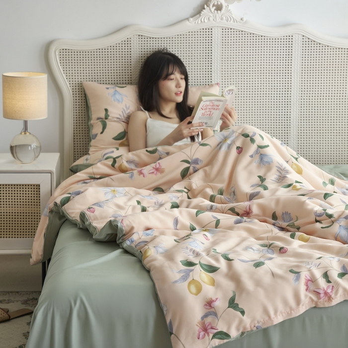 91家纺网 家纺一手货源 找家纺 时年 2023新款天丝印花四件套 素叶之恋