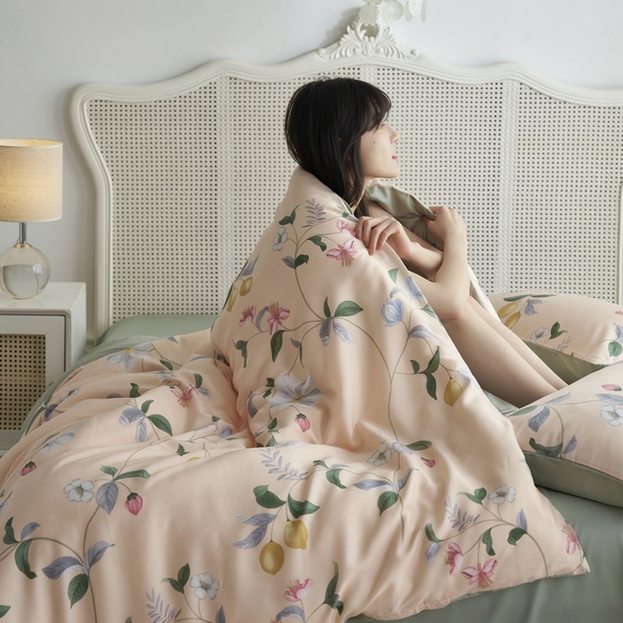 91家纺网 家纺一手货源 找家纺 时年 2023新款天丝印花四件套 素叶之恋