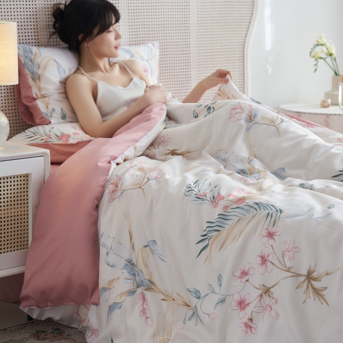 91家纺网 家纺一手货源 找家纺 时年 2023新款天丝印花四件套 简秋