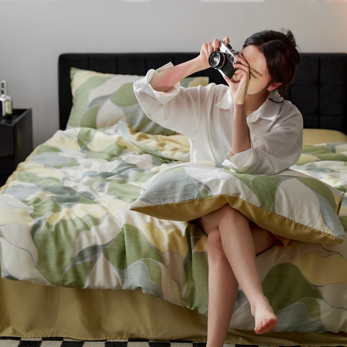 91家纺网 家纺一手货源 找家纺 时年 2023新款天丝印花四件套 绿萝