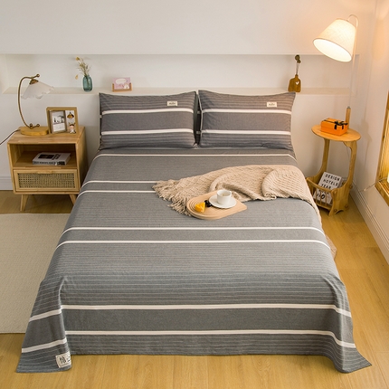 柠萌家居 2023最新无印良品风格A类全棉色织水洗棉单床单 宽双线冷灰