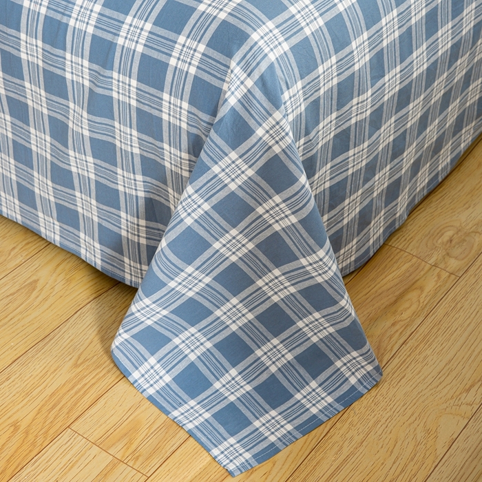 91家纺网 家纺一手货源 找家纺 柠萌家居 2023最新无印良品风格A类全棉色织水洗棉单床单 卡洛-蓝