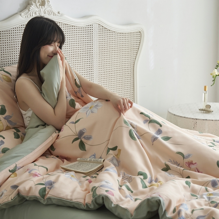 91家纺网 家纺一手货源 找家纺 时年 2023新款天丝印花四件套 素叶之恋