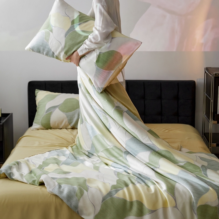 91家纺网 家纺一手货源 找家纺 时年 2023新款天丝印花四件套 绿萝