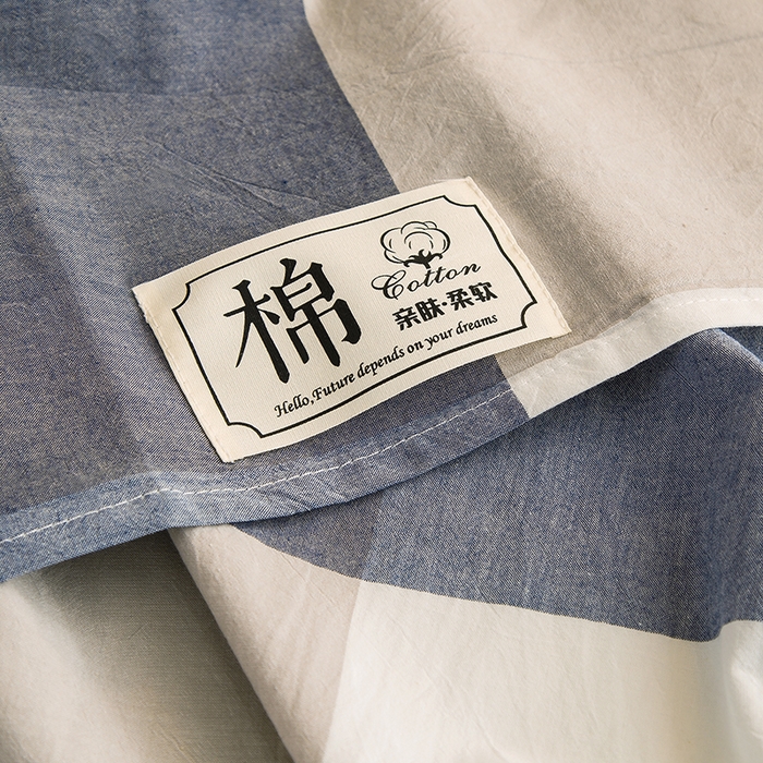 91家纺网 家纺一手货源 找家纺 柠萌家居 2023最新无印良品风格A类全棉色织水洗棉单床单 蓝大格