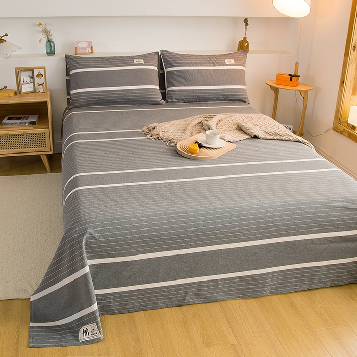 91家纺网 家纺一手货源 找家纺 柠萌家居 2023最新无印良品风格A类全棉色织水洗棉单床单 宽双线冷灰