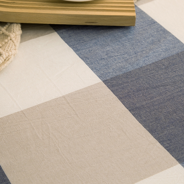 91家纺网 家纺一手货源 找家纺 柠萌家居 2023最新无印良品风格A类全棉色织水洗棉单床单 蓝大格