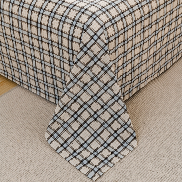 91家纺网 家纺一手货源 找家纺 柠萌家居 2023最新无印良品风格A类全棉色织水洗棉单床单 里约蓝