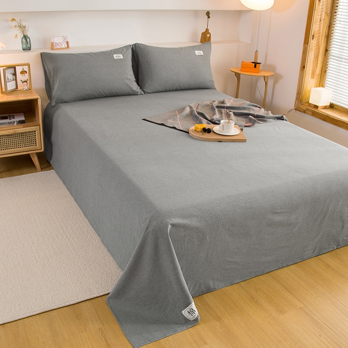 91家纺网 家纺一手货源 找家纺 柠萌家居 2023最新无印良品风格A类全棉色织水洗棉单床单 冷灰
