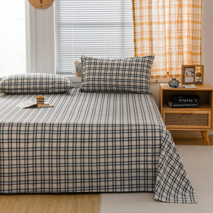 91家纺网 家纺一手货源 找家纺 柠萌家居 2023最新无印良品风格A类全棉色织水洗棉单床单 里约蓝