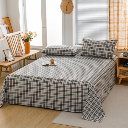 柠萌家居 2023最新无印良品风格A类全棉色织水洗棉单床单 里约蓝