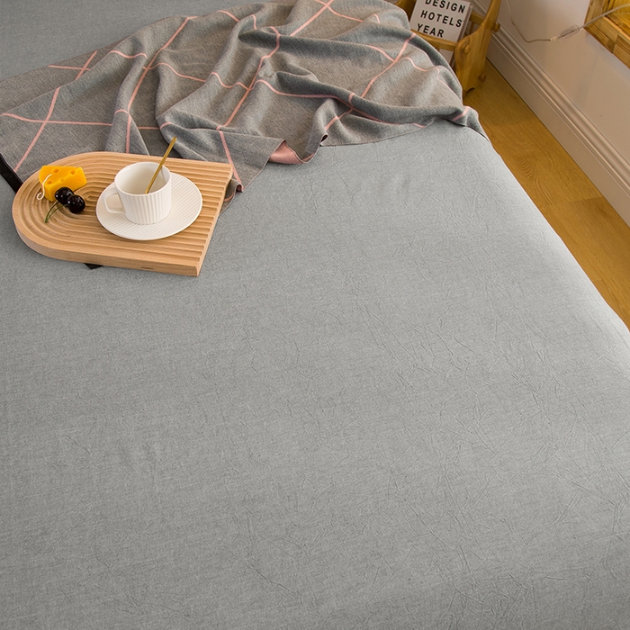 91家纺网 家纺一手货源 找家纺 柠萌家居 2023最新无印良品风格A类全棉色织水洗棉单床单 冷灰