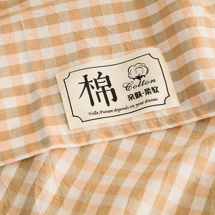 91家纺网 家纺一手货源 找家纺 柠萌家居 2023最新无印良品风格A类全棉色织水洗棉单床单 蜜粉小格