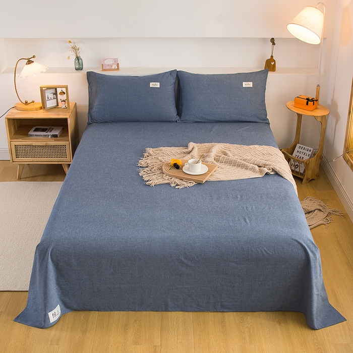 91家纺网 家纺一手货源 找家纺 柠萌家居 2023最新无印良品风格A类全棉色织水洗棉单床单 牛仔蓝