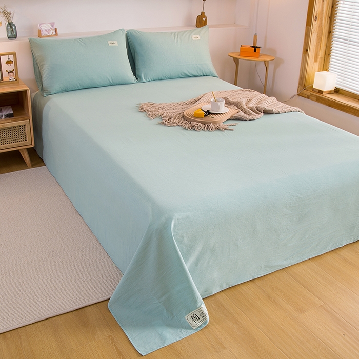 91家纺网 家纺一手货源 找家纺 柠萌家居 2023最新无印良品风格A类全棉色织水洗棉单床单 浅绿