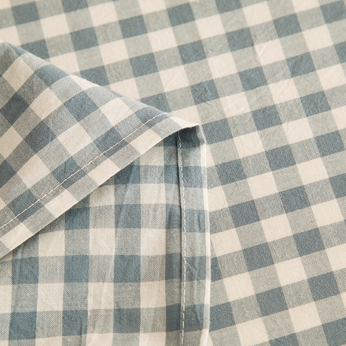 91家纺网 家纺一手货源 找家纺 柠萌家居 2023最新无印良品风格A类全棉色织水洗棉单床单 浅蓝小格