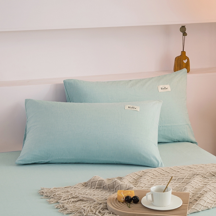 91家纺网 家纺一手货源 找家纺 柠萌家居 2023最新无印良品风格A类全棉色织水洗棉单床单 浅绿