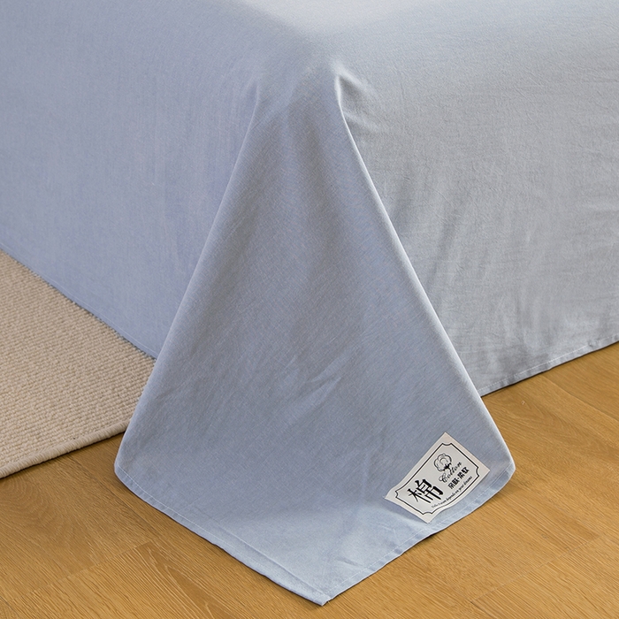 91家纺网 家纺一手货源 找家纺 柠萌家居 2023最新无印良品风格A类全棉色织水洗棉单床单 浅水蓝