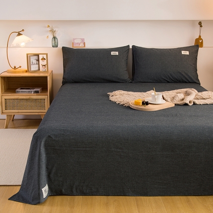 柠萌家居 2023最新无印良品风格A类全棉色织水洗棉单床单 深灰色