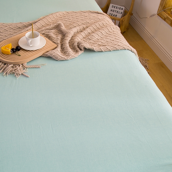 91家纺网 家纺一手货源 找家纺 柠萌家居 2023最新无印良品风格A类全棉色织水洗棉单床单 浅绿