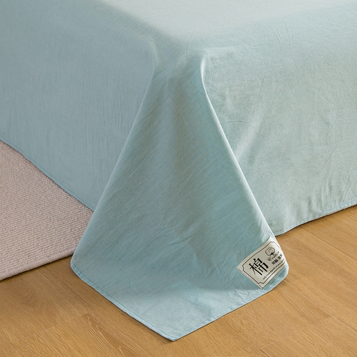 91家纺网 家纺一手货源 找家纺 柠萌家居 2023最新无印良品风格A类全棉色织水洗棉单床单 浅绿