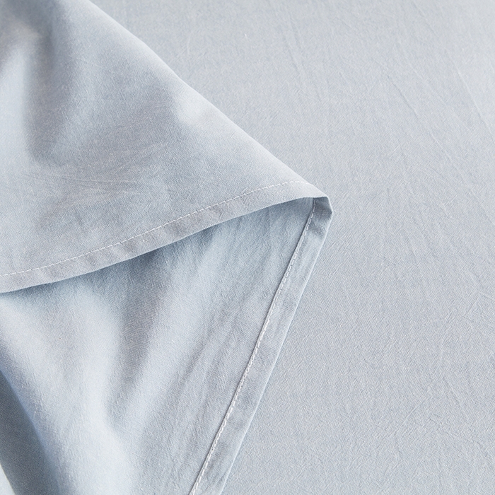 91家纺网 家纺一手货源 找家纺 柠萌家居 2023最新无印良品风格A类全棉色织水洗棉单床单 浅水蓝