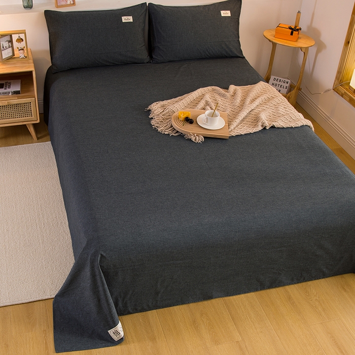 91家纺网 家纺一手货源 找家纺 柠萌家居 2023最新无印良品风格A类全棉色织水洗棉单床单 深灰色